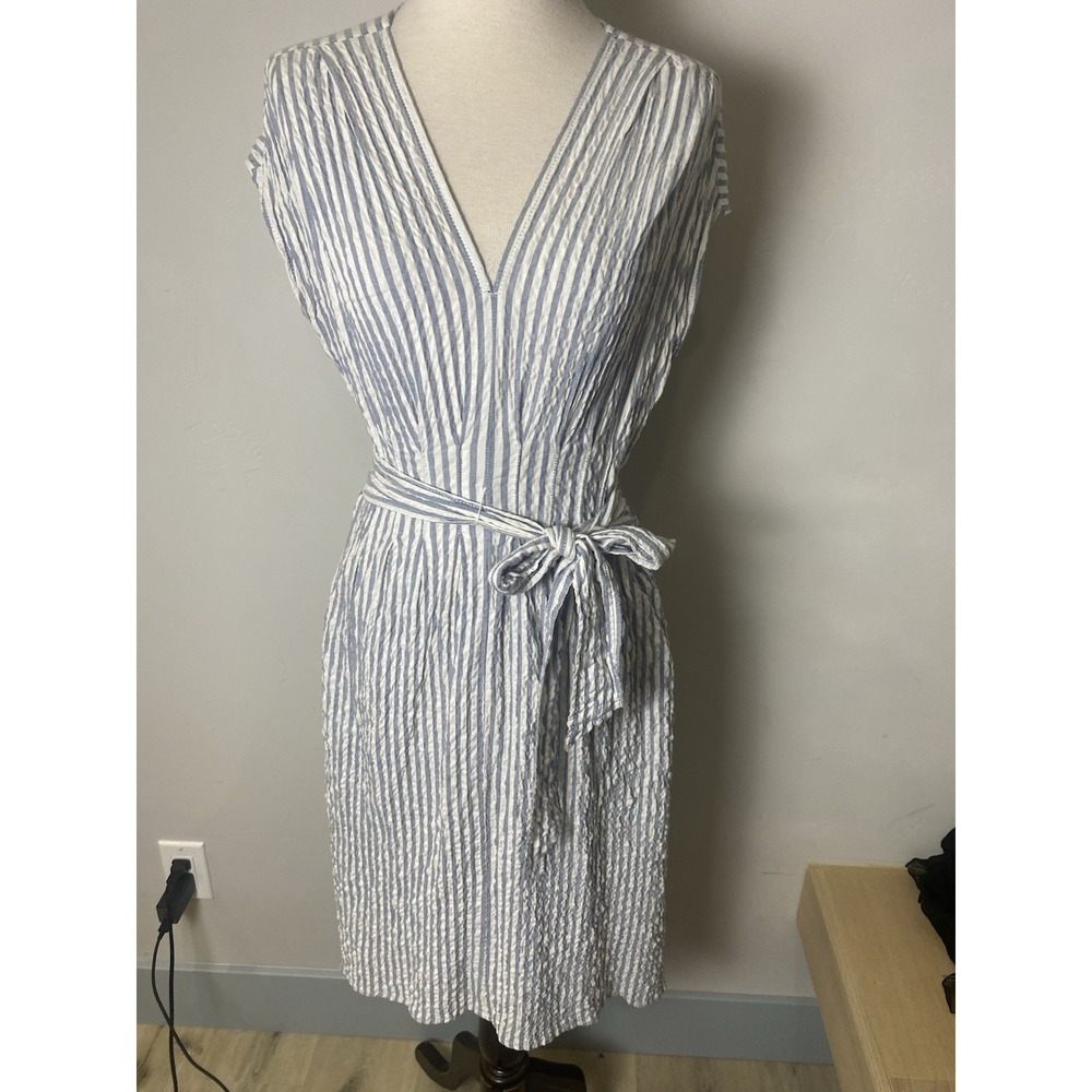 Max Studios Seersucker Blue And White Striped Summer Dress XS Women's